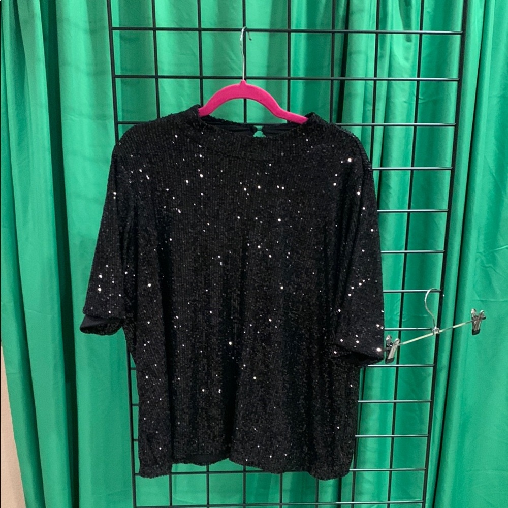 Black Sequin Boxy Tee